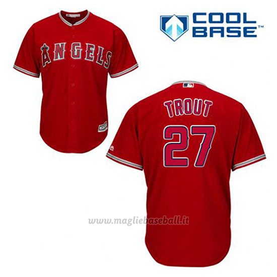 Maglia Baseball Uomo Los Angeles Angels Mike Trout 27 Rosso Alterner Cool Base